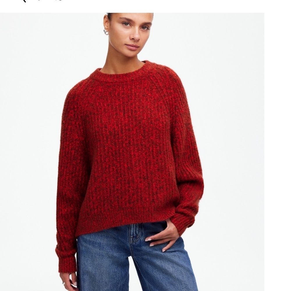 Madewell Ribbed Cotton-Blend Cozy Crewneck Sweater Bright Cherry Marl Size Small